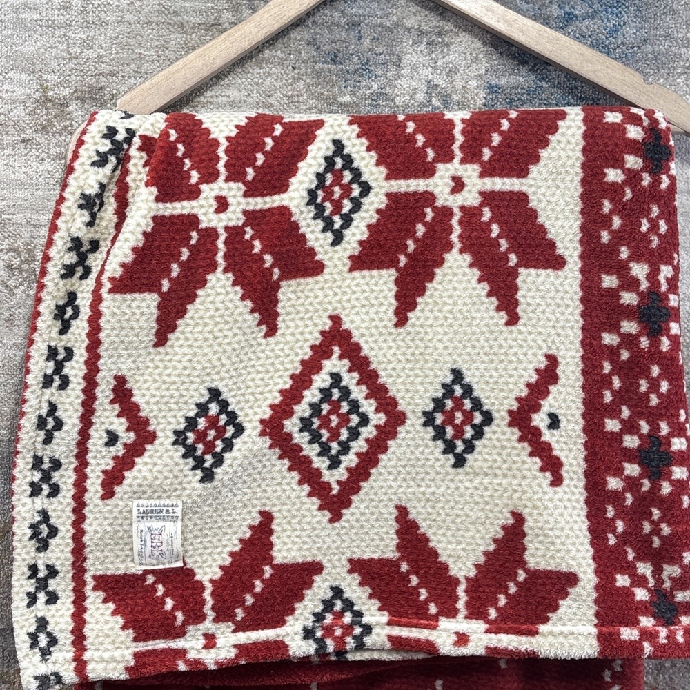 Lauren Ralph Lauren Fair Isle Snowflake Knit Throw Blanket Red Black 58x71